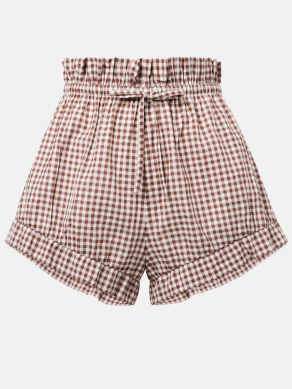POSSE Callie Petite Mocha Gingham Ruffle Cotton Shorts
